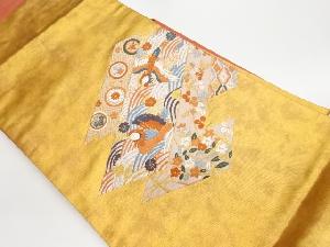 リサイクル　箔置き秋草に鴛鴦・流水模様織出し名古屋帯